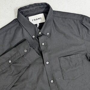 Frame Men's M Solid Black Button Down Wool Stretch Long Sleeve Snap Button $298